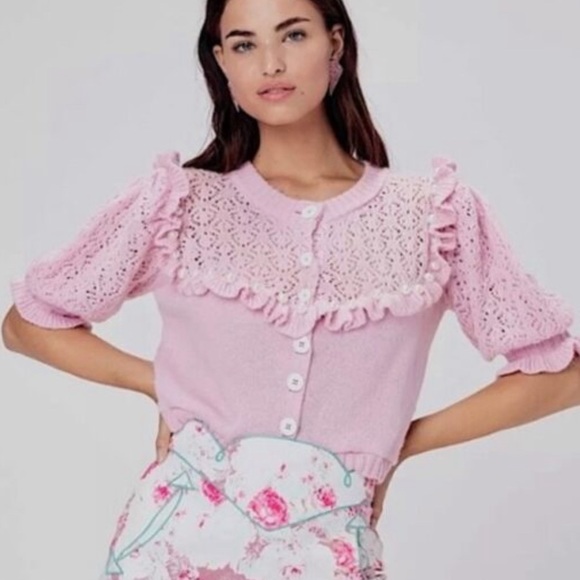 For Love And Lemons Sweaters - Pearl Button Up Romantic Pointelle Sweater - For Love and Lemons